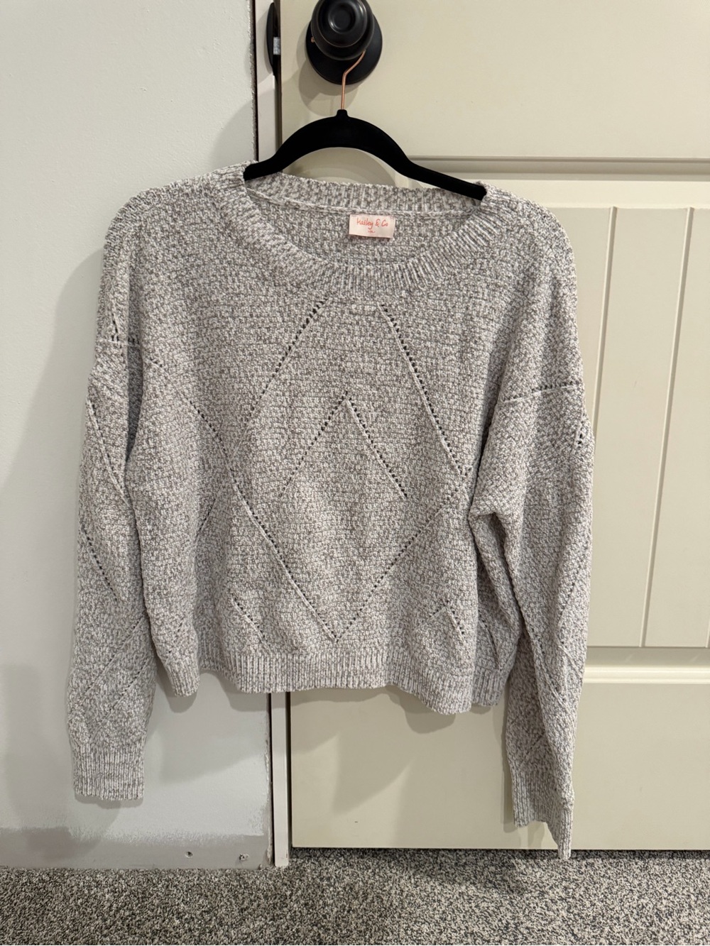 Light Gray Diamond-Knit Crewneck Sweater